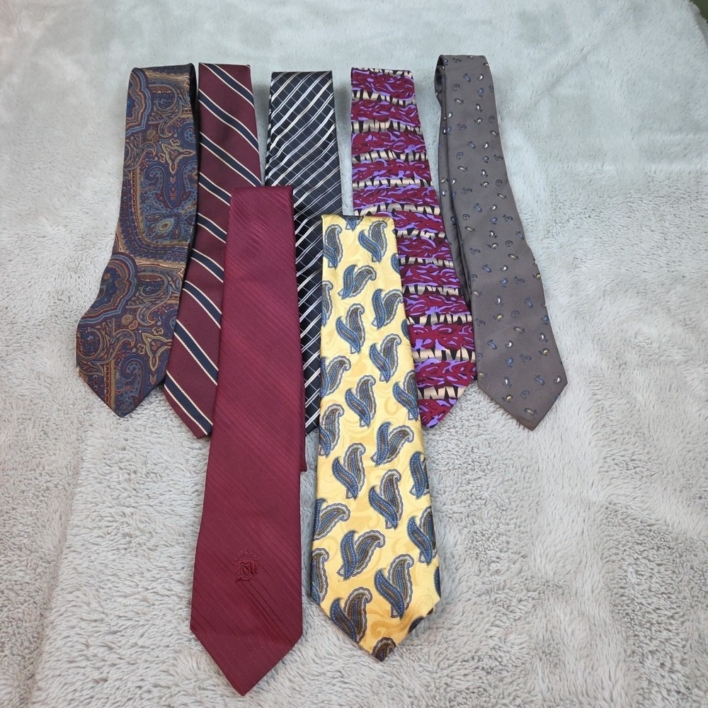 Silk Blend Necktie Lot Mens OS Paisley Striped Designer Multicolor Bundle of‎ 7